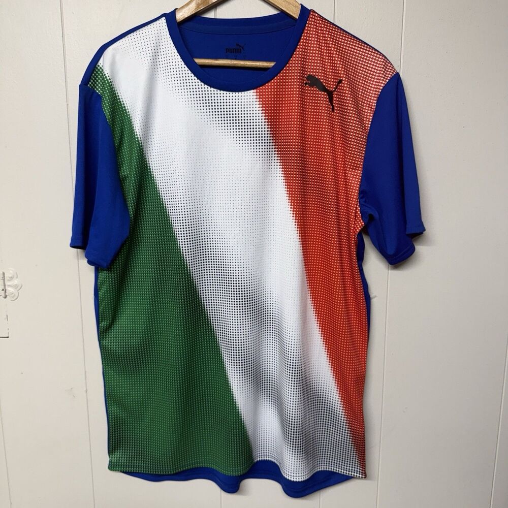 Puma Italy National Team Tricolor Diagonal Striped Graphic Jersey Men M EUC